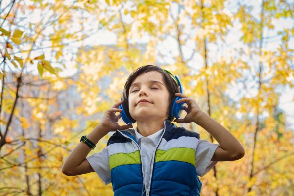 boy listening with headphones