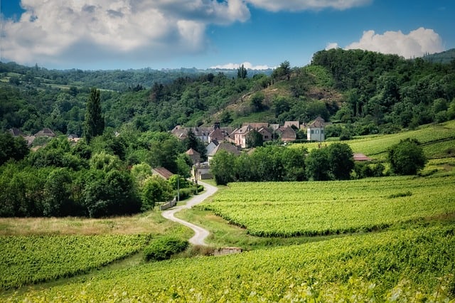 Village and green countryside