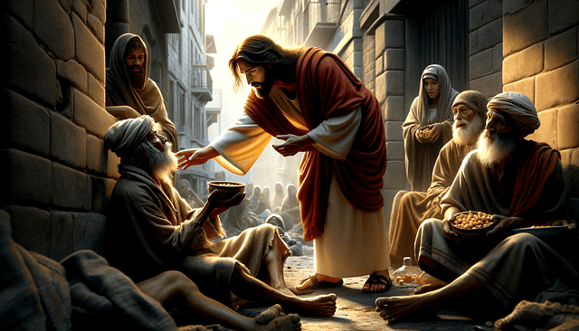 Jesus caring for the poor.